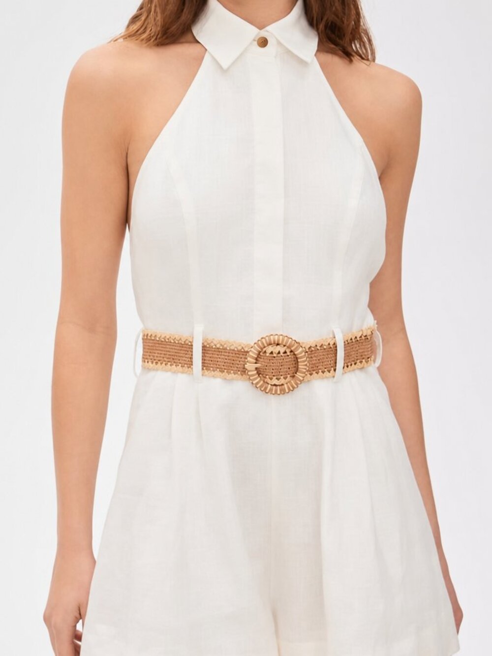 NWT House of Harlow 1960 Linen Halter Neck Romper Size 8 Minimalist Boho Chic